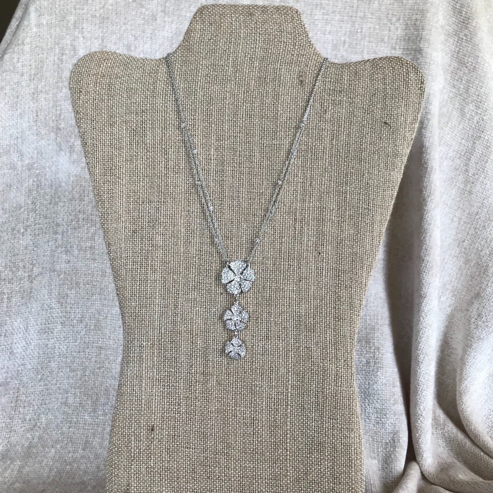 Nordstrom Brand Silver Pave Flower Drop Necklace